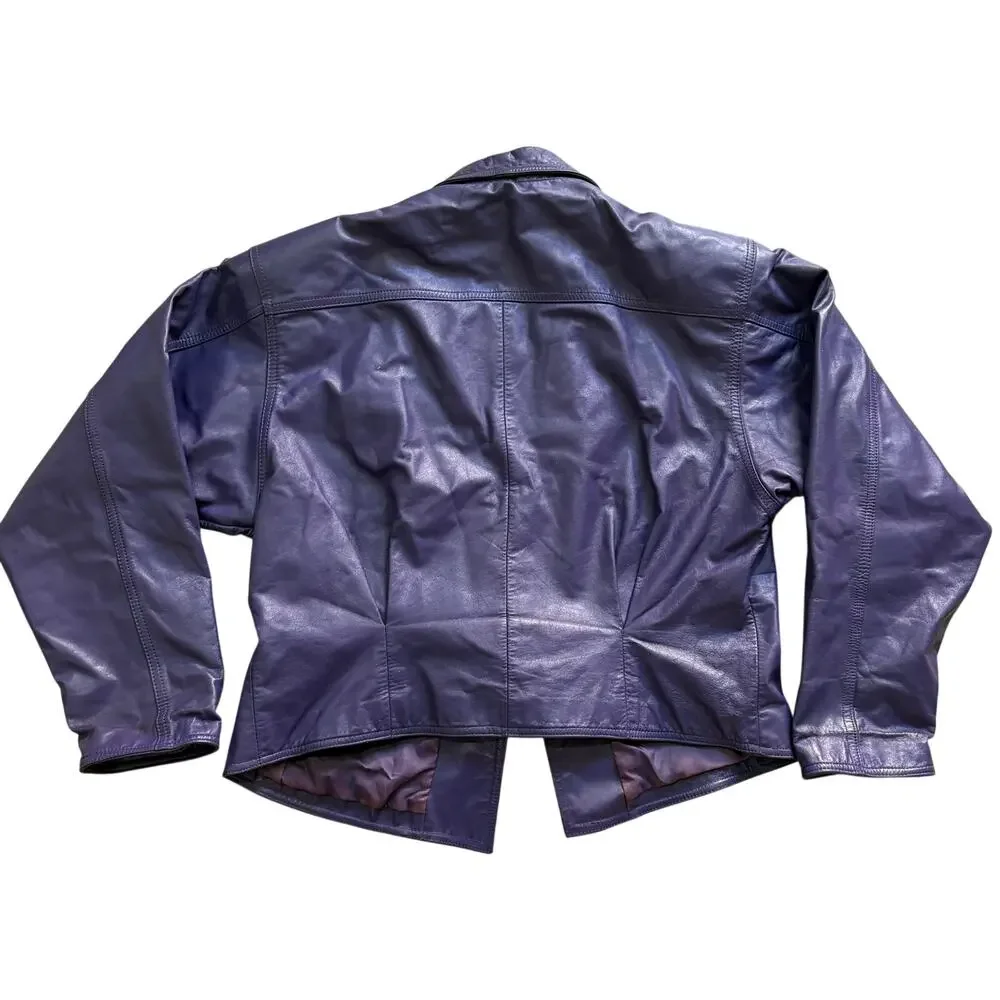 Vintage 80’s Wilsons Leather Women’s Purple Cropped Waist Jacket Tie Belt Large - Picture 6 of 9